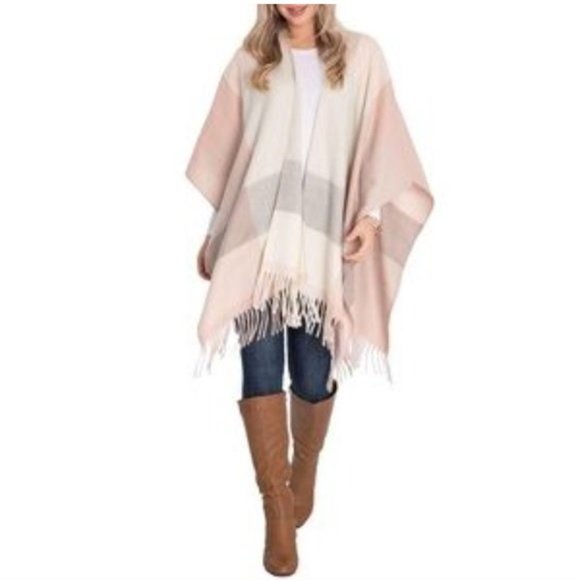 Woolrich Dauphine Plaid Colorblock Fringe Wrap Shawl